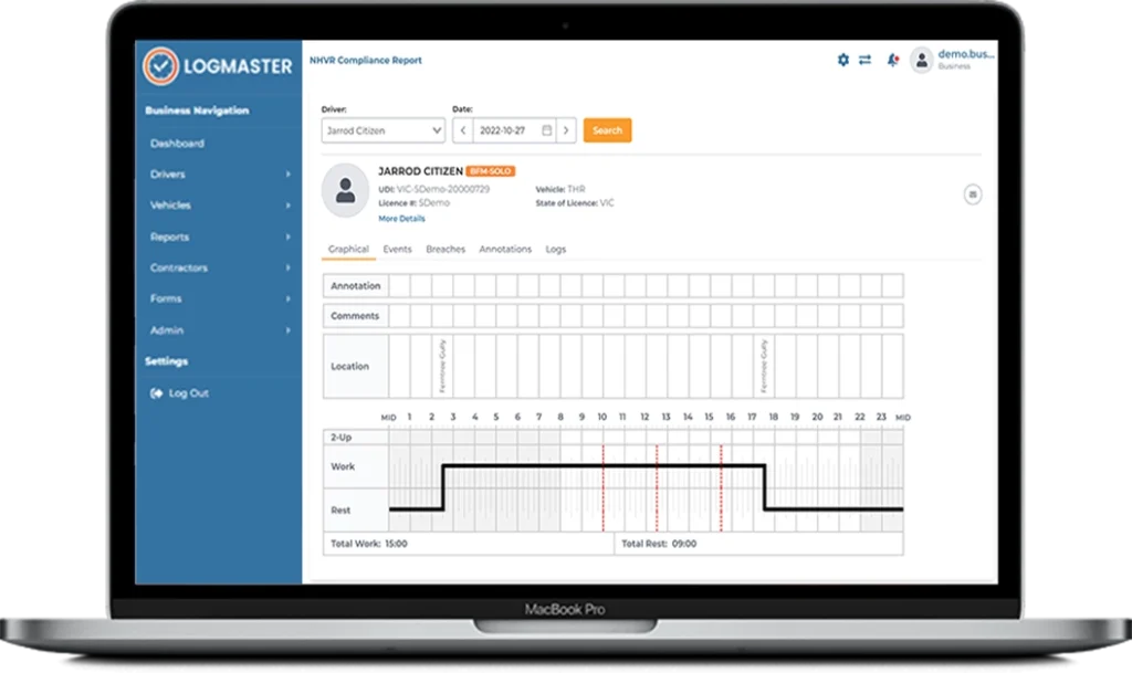 Logmaster Australia Fatigue Compliance Dashboard