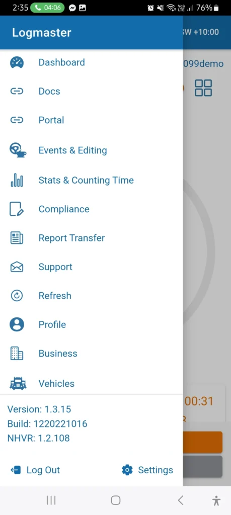 Logmaster Australia Mobile Dashboard