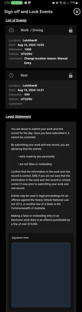 Logmaster Australia Sign Off and Lock Events Dashboard