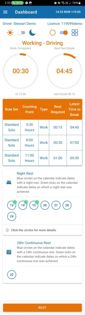 Logmaster Australia Working Driving Dashboard 2