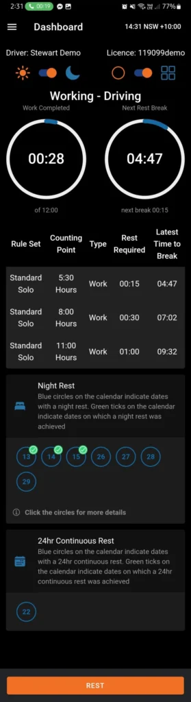 Logmaster Australia Working Driving Dashboard 3