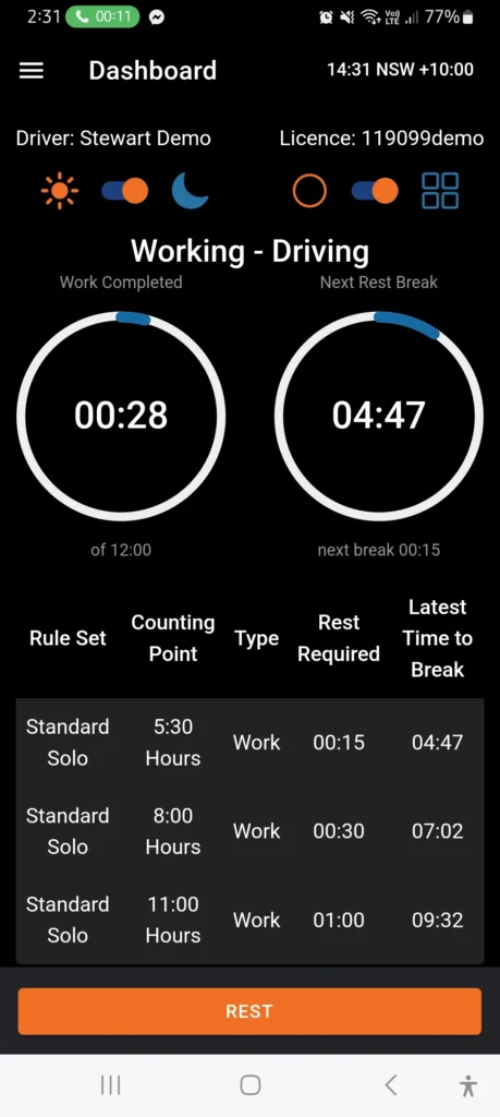 Logmaster Australia Working Driving Dashboard